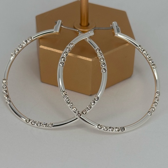 Silver Rhinestone Hoop Earrings • Sparkly Crystal Accent Hoops • NWT - Picture 3 of 15